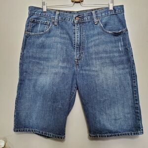Levi's Men's 569 Loose Straight Shorts Size 36 Blue Denim Medium Wash Distressed